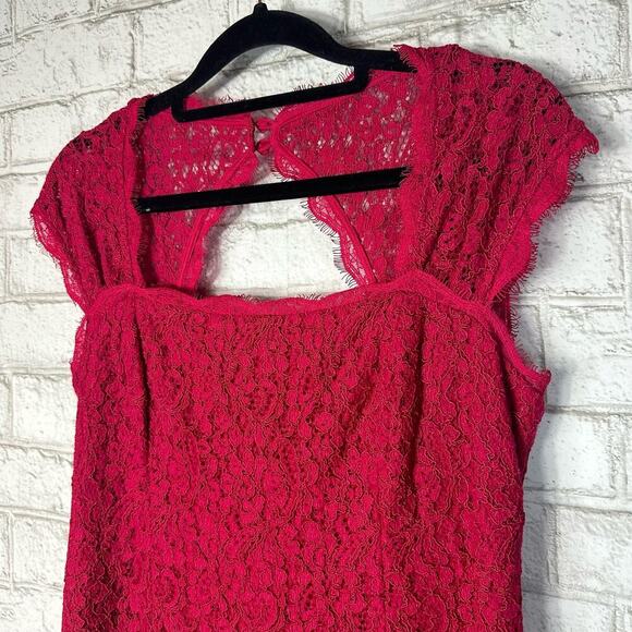 Adrianna Papell Dress Red Pink Sheath Lace Mini Party Cocktail 8 Petite - Picture 6 of 7